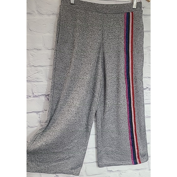 Modcloth Racing in Rainbow Stripe Sweatpants Women's Medium Crop Gray Wide Leg - Picture 2 of 6